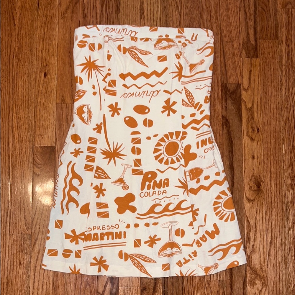 Jessica Simpson White Strapless Mini Dress with Orange Tropical Print